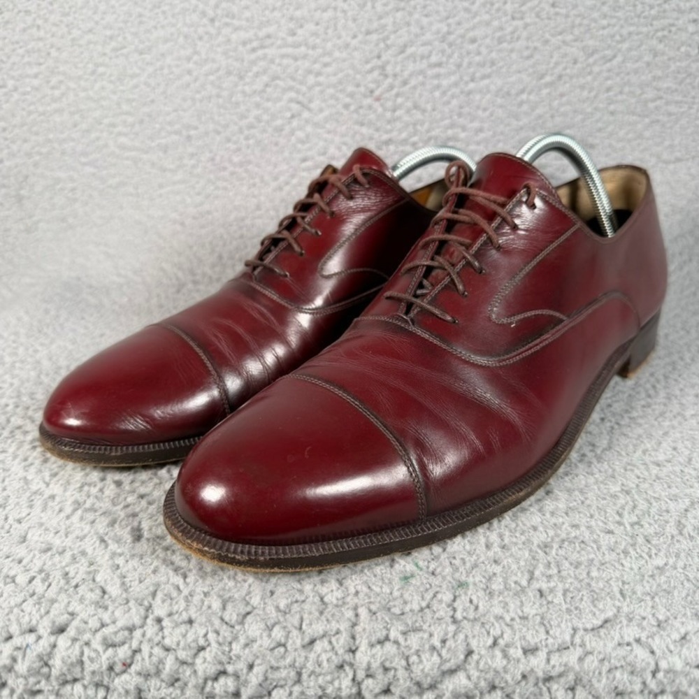 Salvatore Ferragamo Mens 12 B Cap Toe Oxford Dress Shoes Burgundy Leather Italy